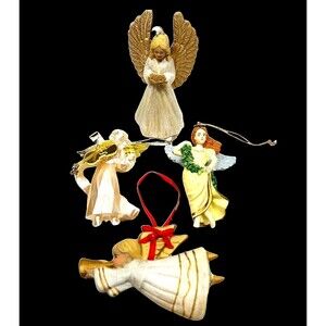 Vintage Angel Christmas Ornament Lot of 4 Ceramic Plastic Metal Hanging 4"